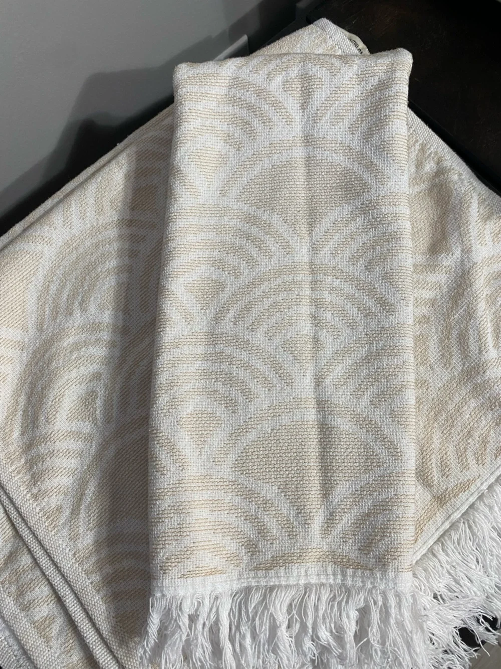 Turkish Cotton Hand Towels Sea me at home Beige khaki and white Fringe Seashell